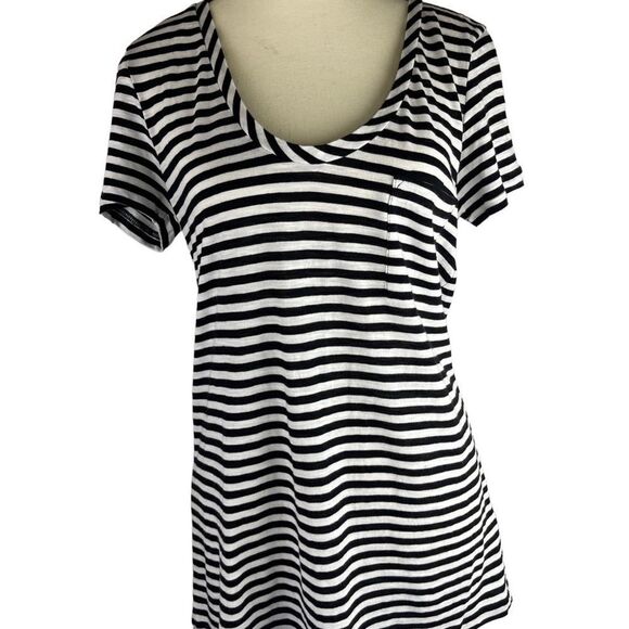 Caslon striped vneck black & white short sleeve t-shirt sz S loose fit w/pcket - Picture 1 of 8
